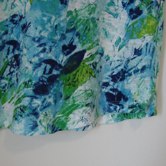 Linen Sleeveless Tank Top Loose Blue Green Watercolours Floral Flowy Size Small - Picture 10 of 11